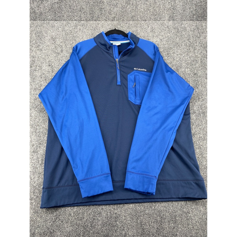 Columbia Quarter Zip Pullover Mens XL Blue Colorblock Hiking Golf Jacket 2244